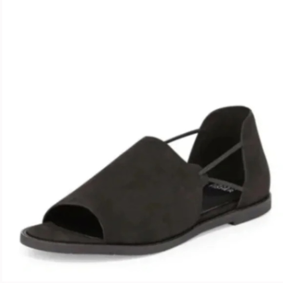 Eileen Fisher Shoes - Eileen Fisher Spell Black Nubuck Leather Open-Toe d'Orsay Flats Size 6